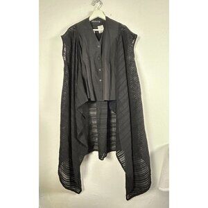 Gershon Bram Womens Black Aster Tunic Top XL Lagenlook Sheer Stripe New $274